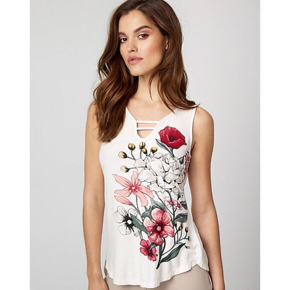 Women Le Chateau Floral Print Textured Knit V-Neck Top Size XXL - Picture 3 of 5